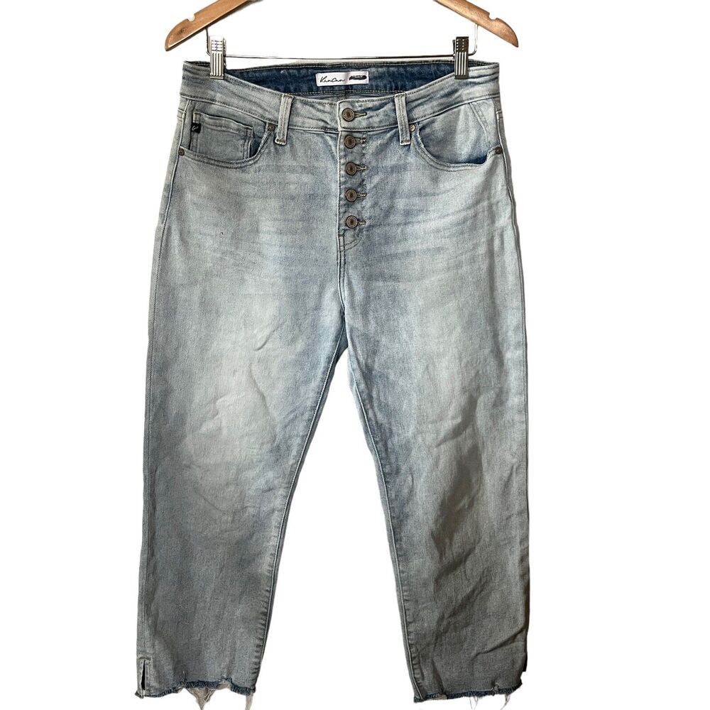 KanCan Jeans Light Wash High Rise Button Fly Cropped Raw Hem Grunge 29